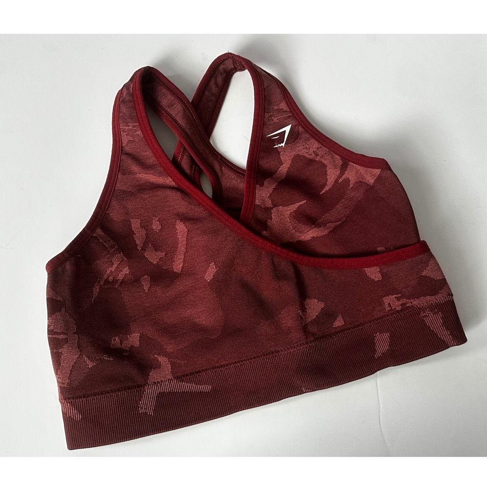 Gymshark Camo Seamless Sports Bra Burgundy Maroon Strappy Back B1A6H Size M - Picture 1 of 4